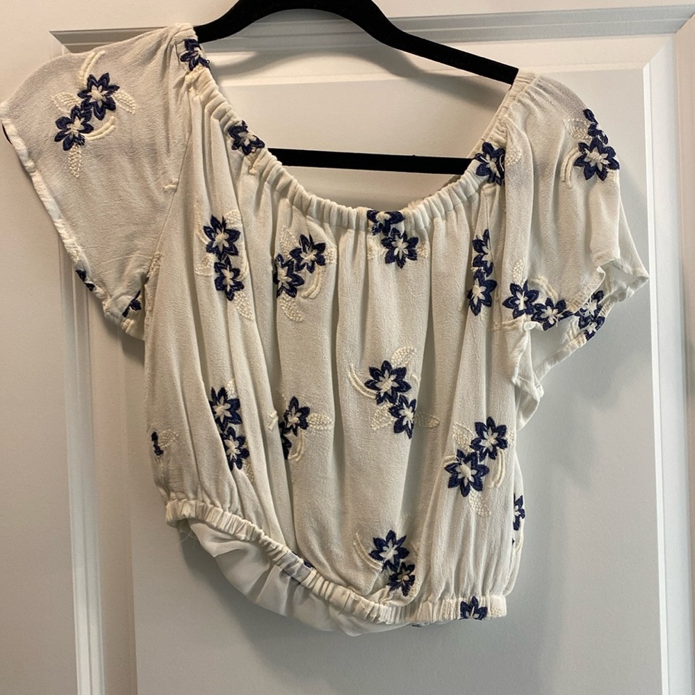 Off the shoulder, white crop top